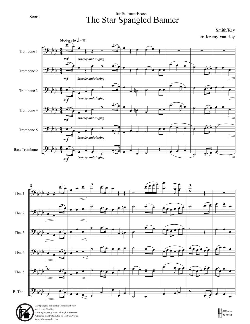 Jeremy Van Hoy (arr.): Star Spangled Banner for Trombone Sextet