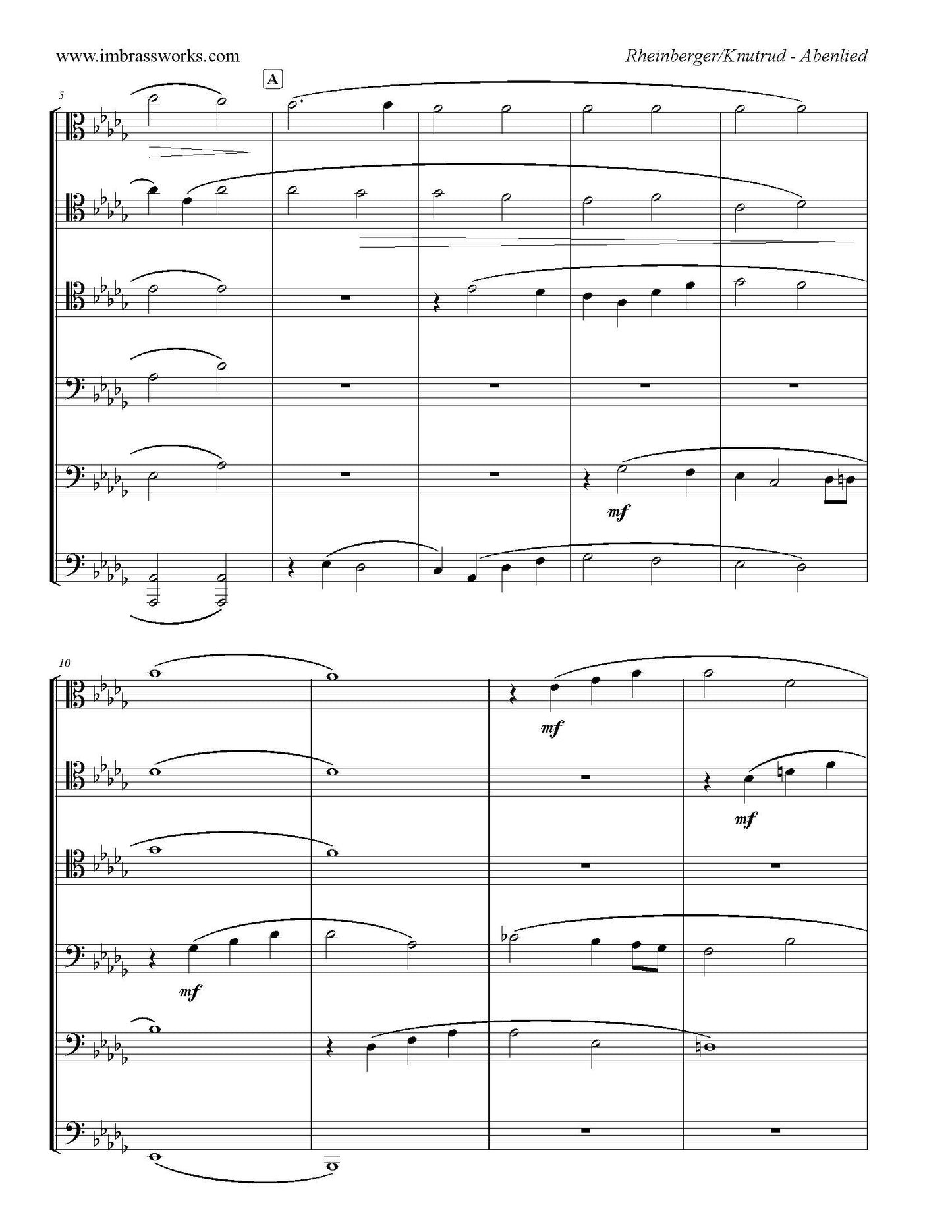 Rheinberger arr. Knutrud: Abendlied for Trombone Sextet