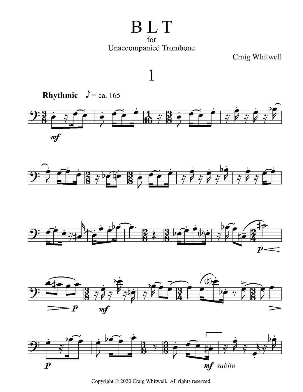 Whitwell, Craig: BLT for Unaccompanied Trombone