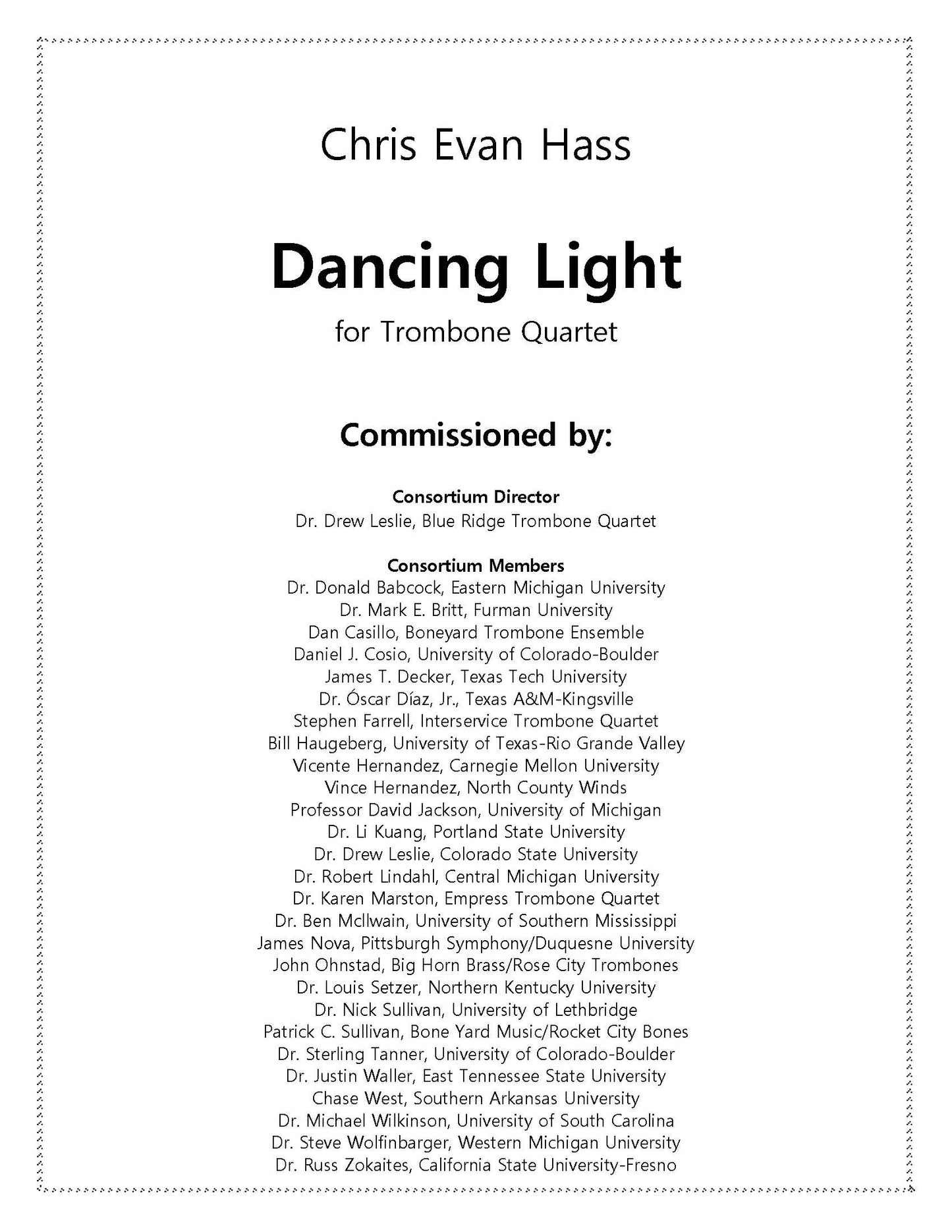 Chris Evan Hass: Dancing Light for Trombone Quartet (PDF)