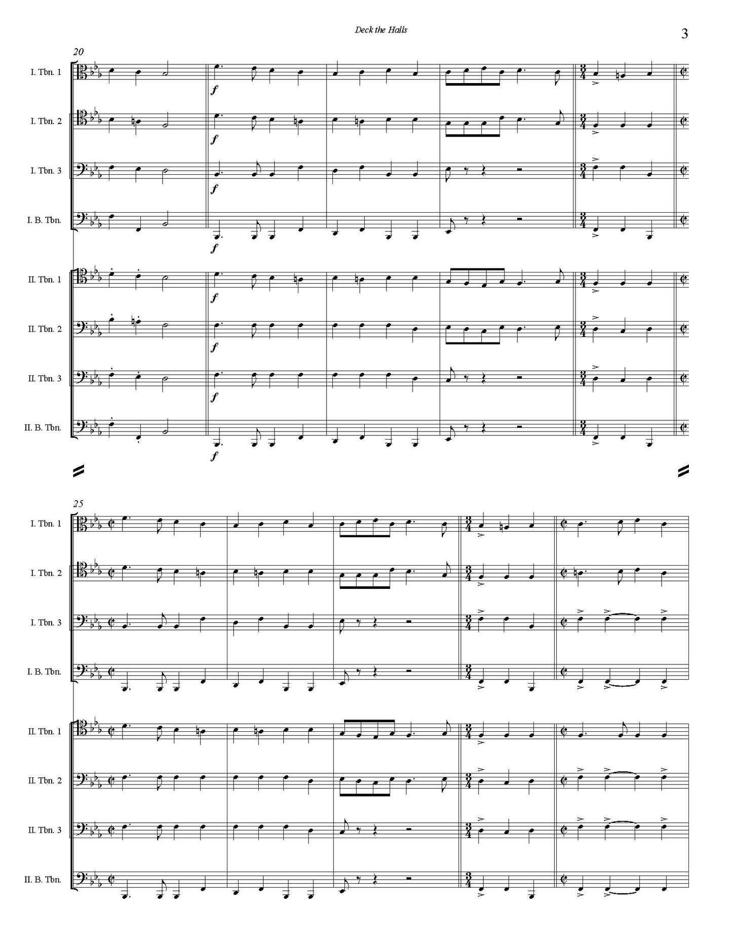 Trad. arr. Joe Burnam: Deck the Halls for antiphonal trombone quartets