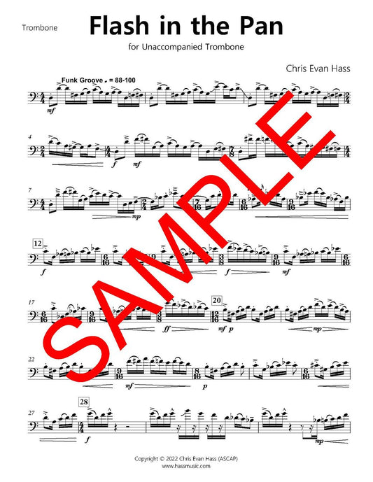 Chris Evan Hass: Flash in the Pan for Unaccompanied Tenor or Bass Trombone (PDF)