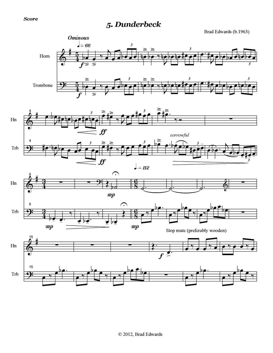 Brad Edwards: Five American Folk Song Sketches for French Horn and Trombone Duet