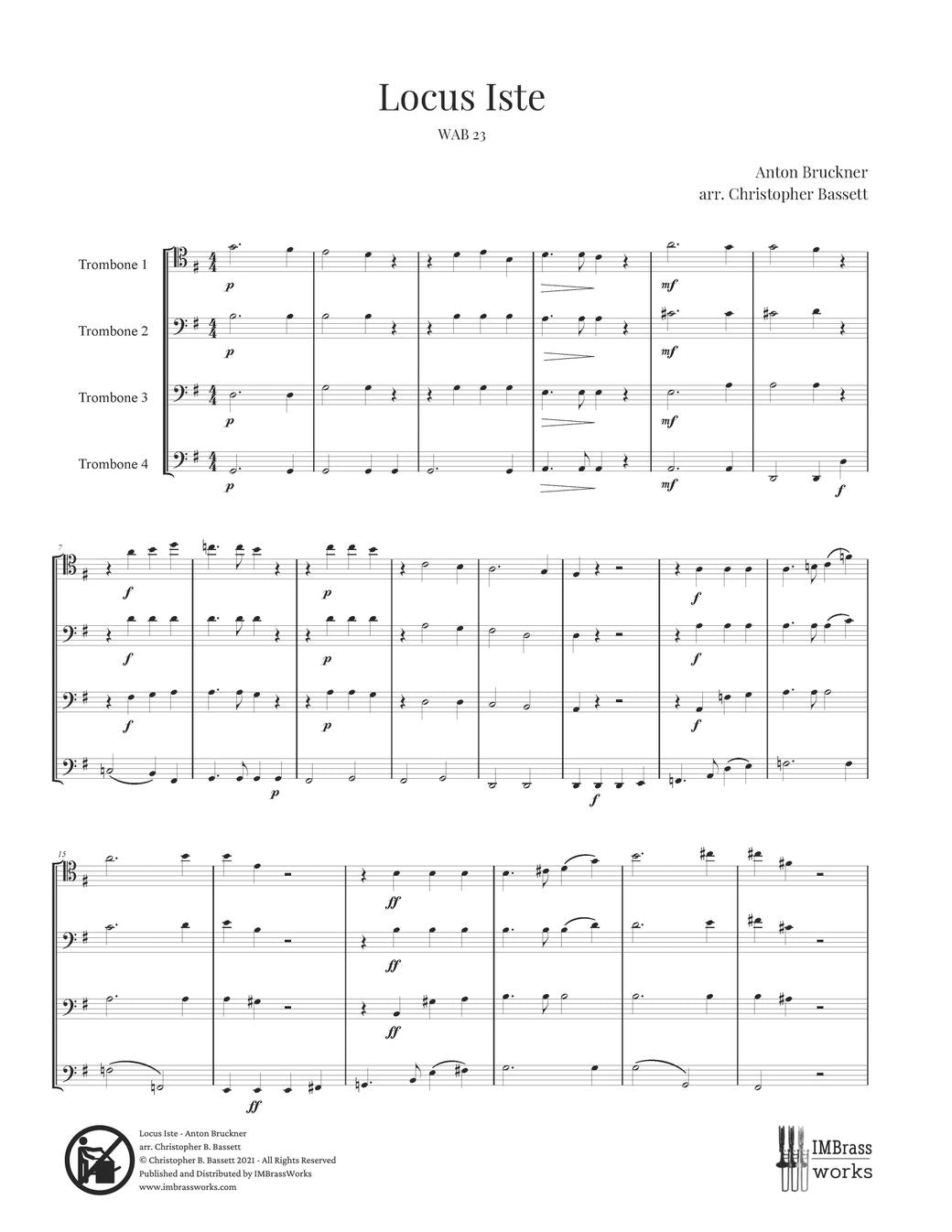 Bruckner arr. Bassett: Locus Iste for Four-Part Trombone Ensemble