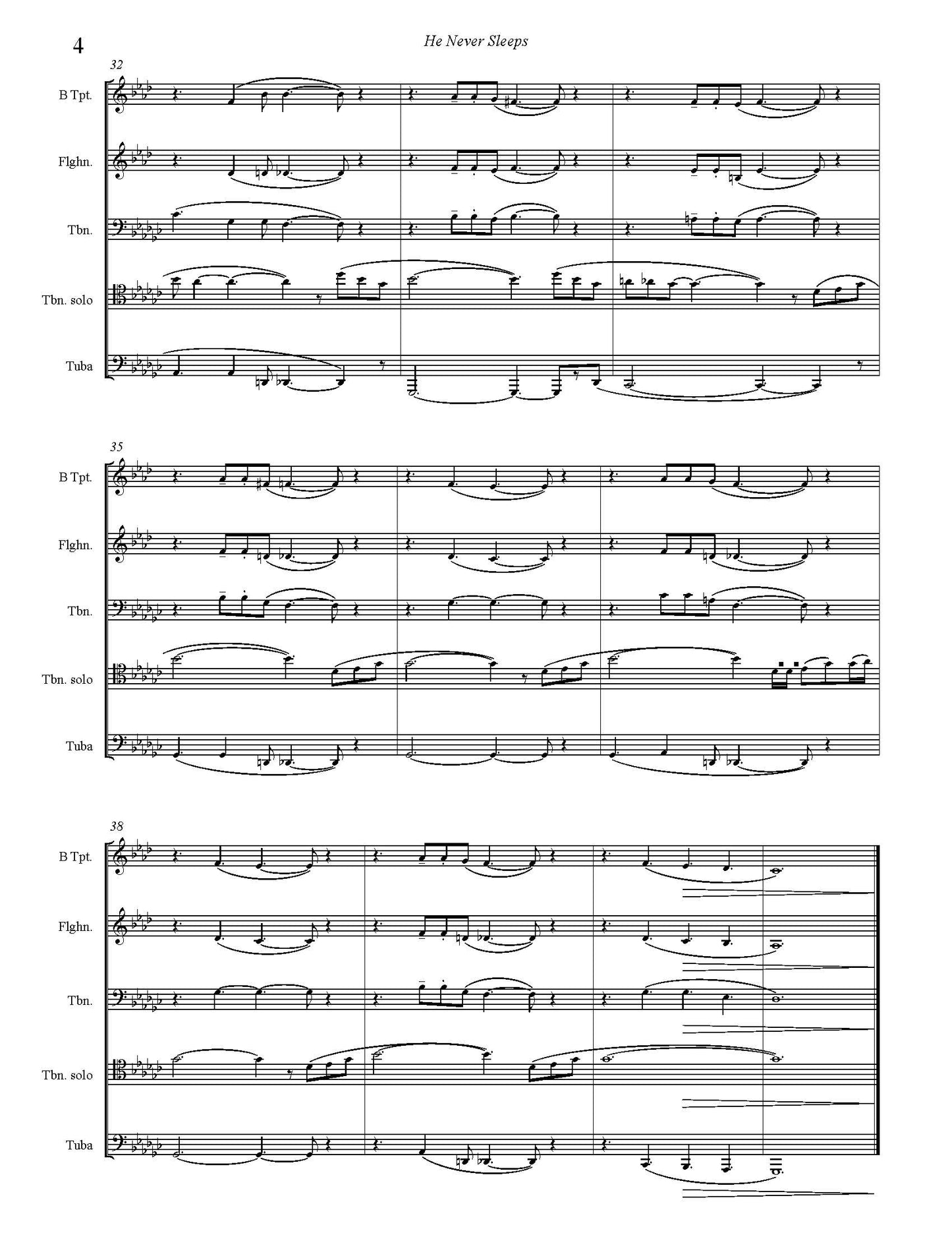 Trad. arr. Burnam: He Never Sleeps for Brass Quintet (Horn or Trombone solo)