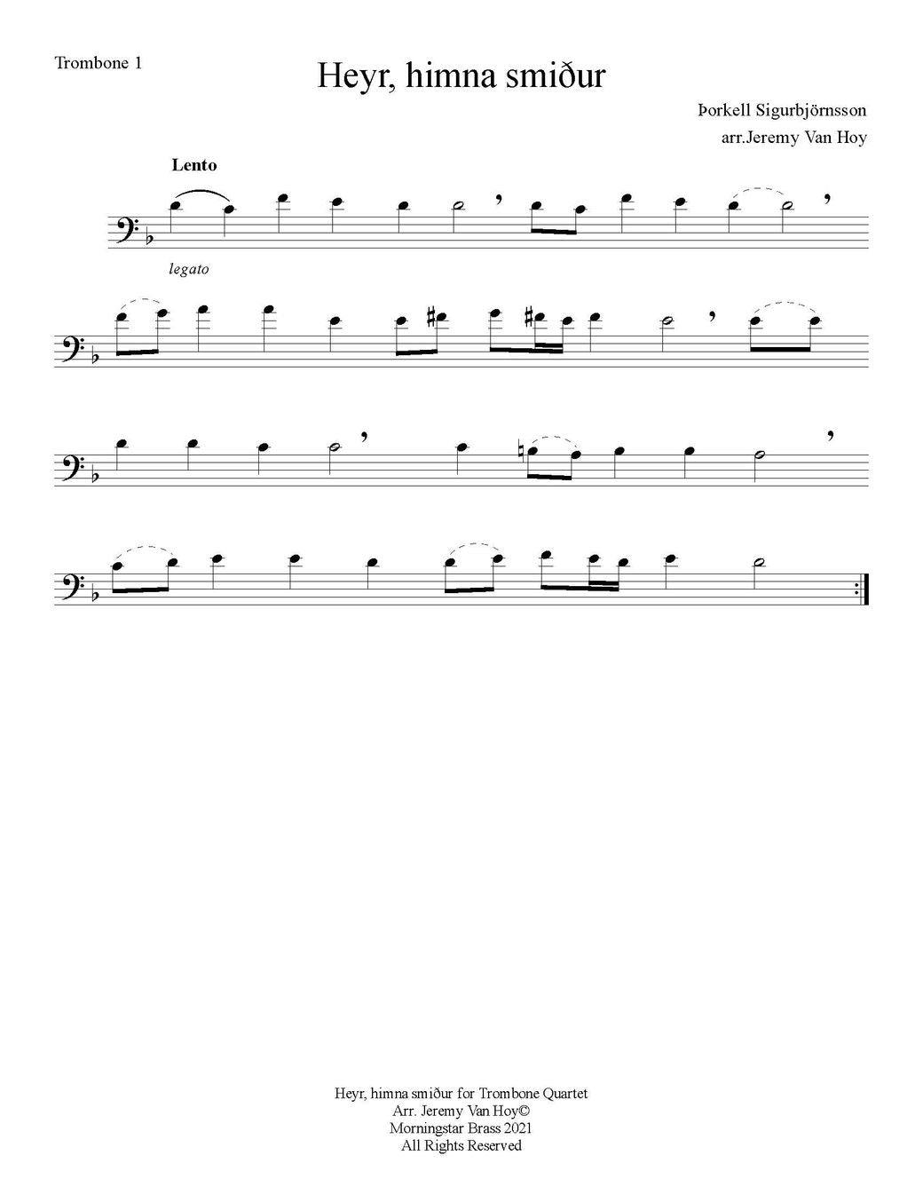 Trad. arr. Van Hoy: Heyr, himna smiður - Icelandic Hymn for Trombone Quartet