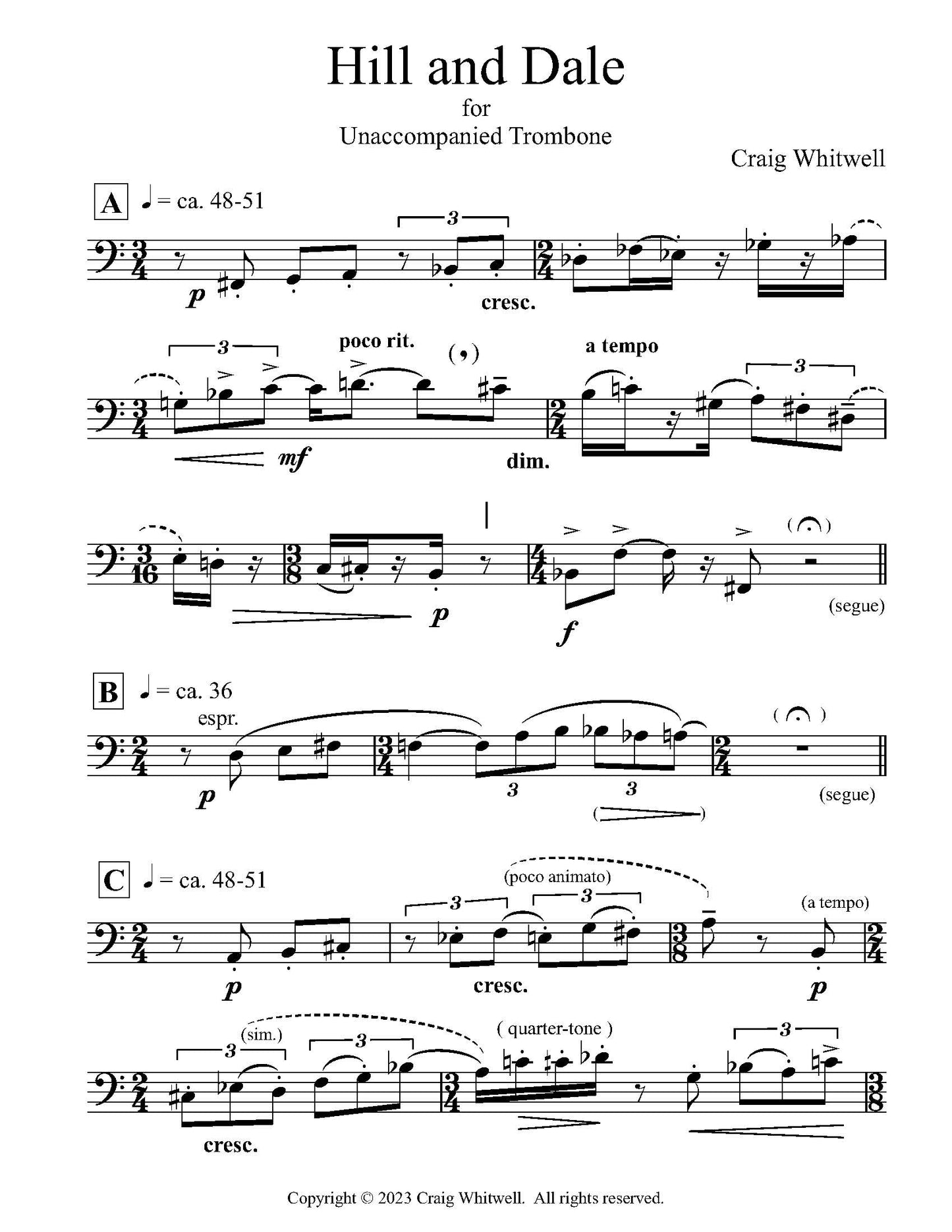 Craig Whitwell: Hill and Dale for Unaccompanied Trombone