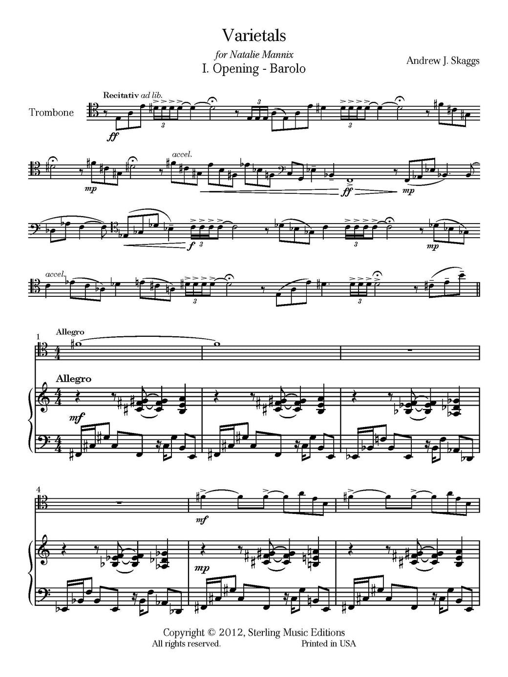 Andrew Skaggs: Varietals for Trombone and Piano