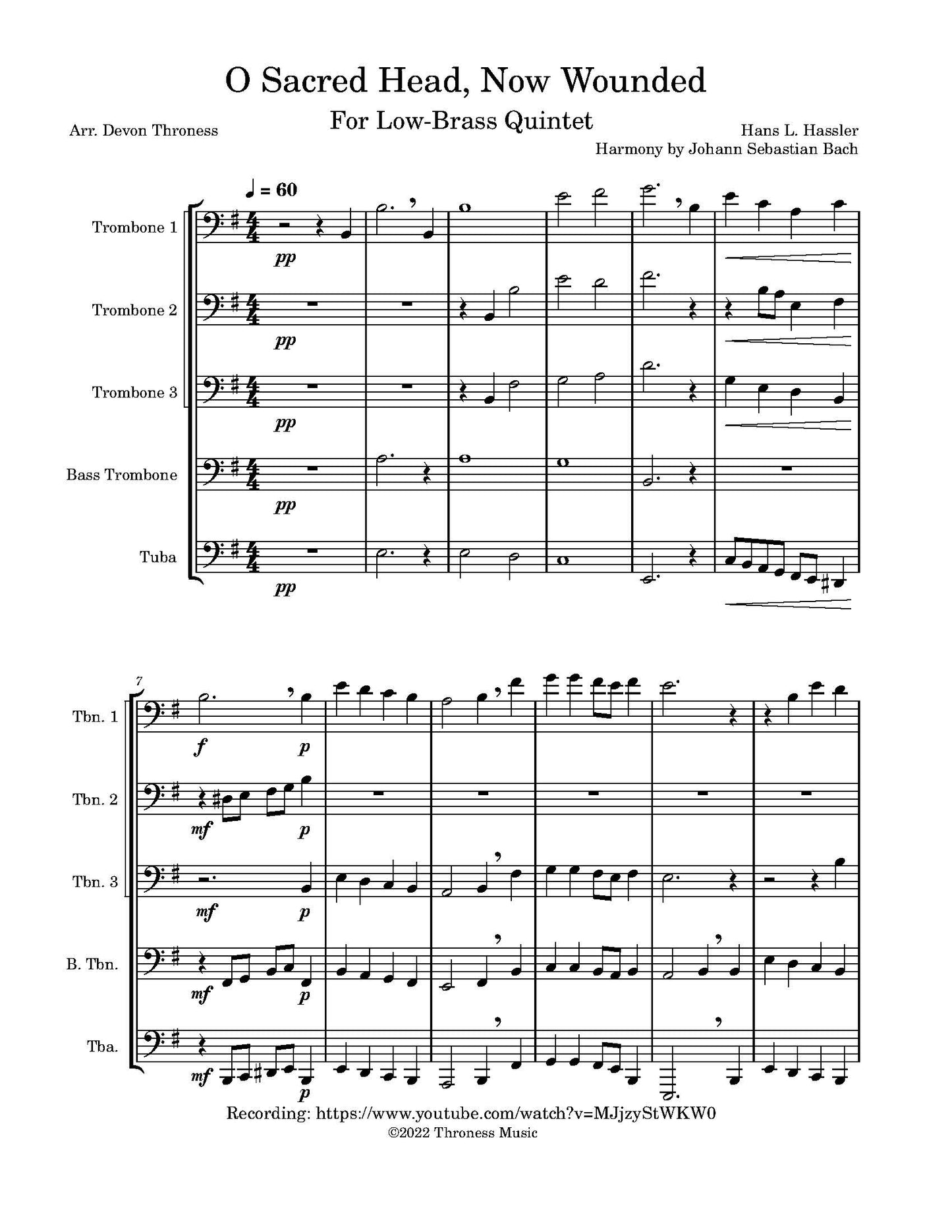 Bach/Throness: 0 Sacred Head, Now Wounded, for Low-Brass Quintet