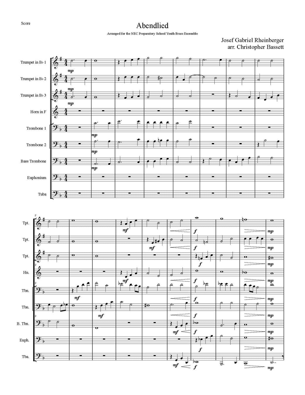 Rheinberger arr. Bassett: Abendlied for Brass Choir