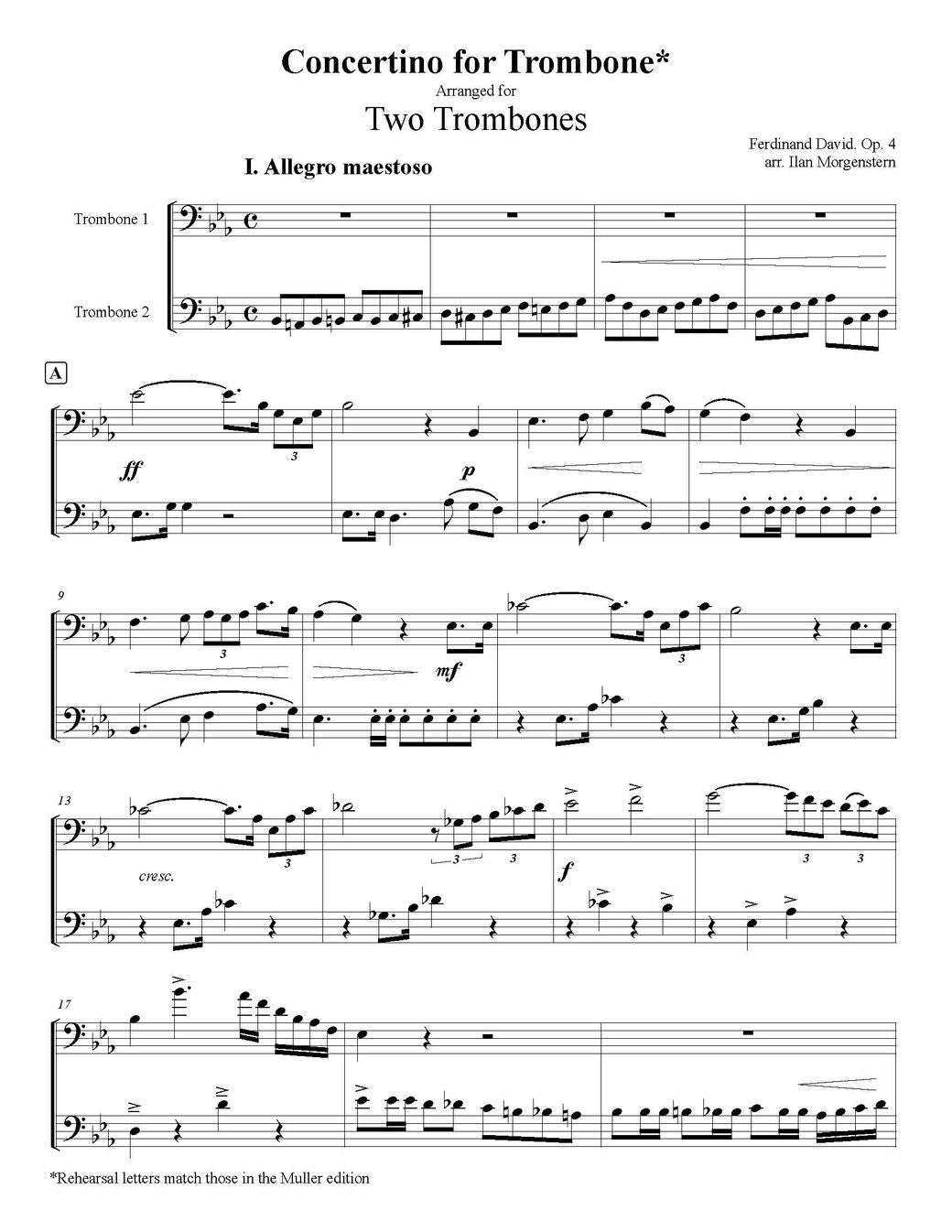 David arr. Morgenstern: Concertino for Trombone Arranged for Two Trombones