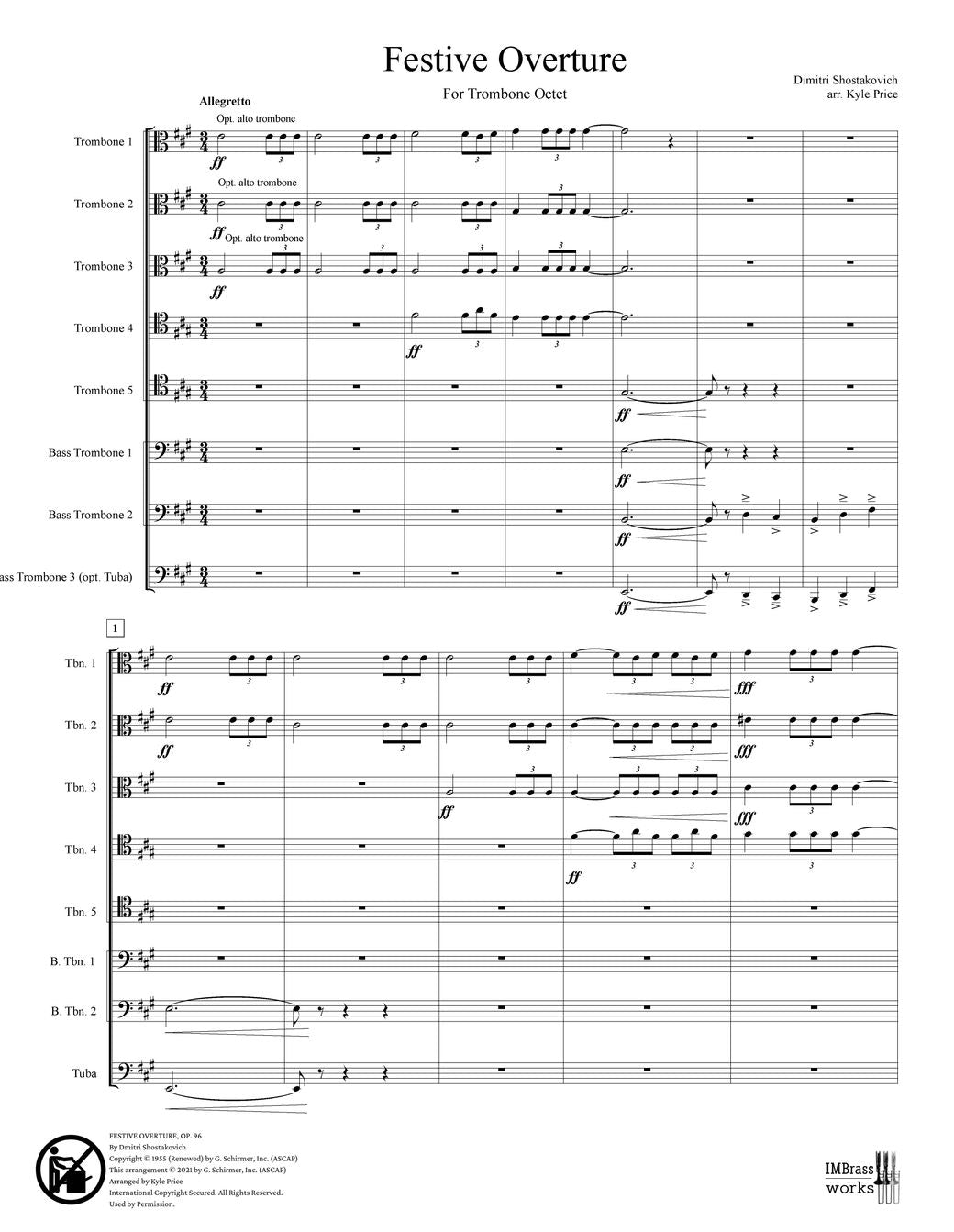 Shostakovich arr. Price: Festive Overture for Trombone Octet