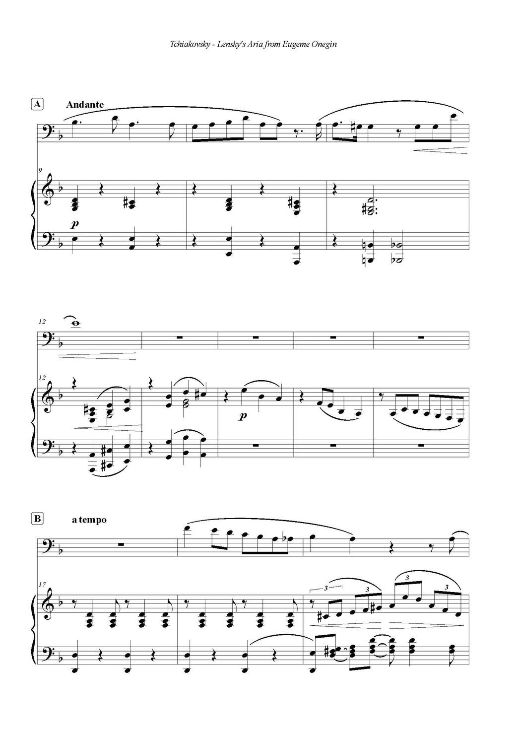 Tchaikovsky arr. Morgenstern: Lensky's Aria from Eugene Onegin