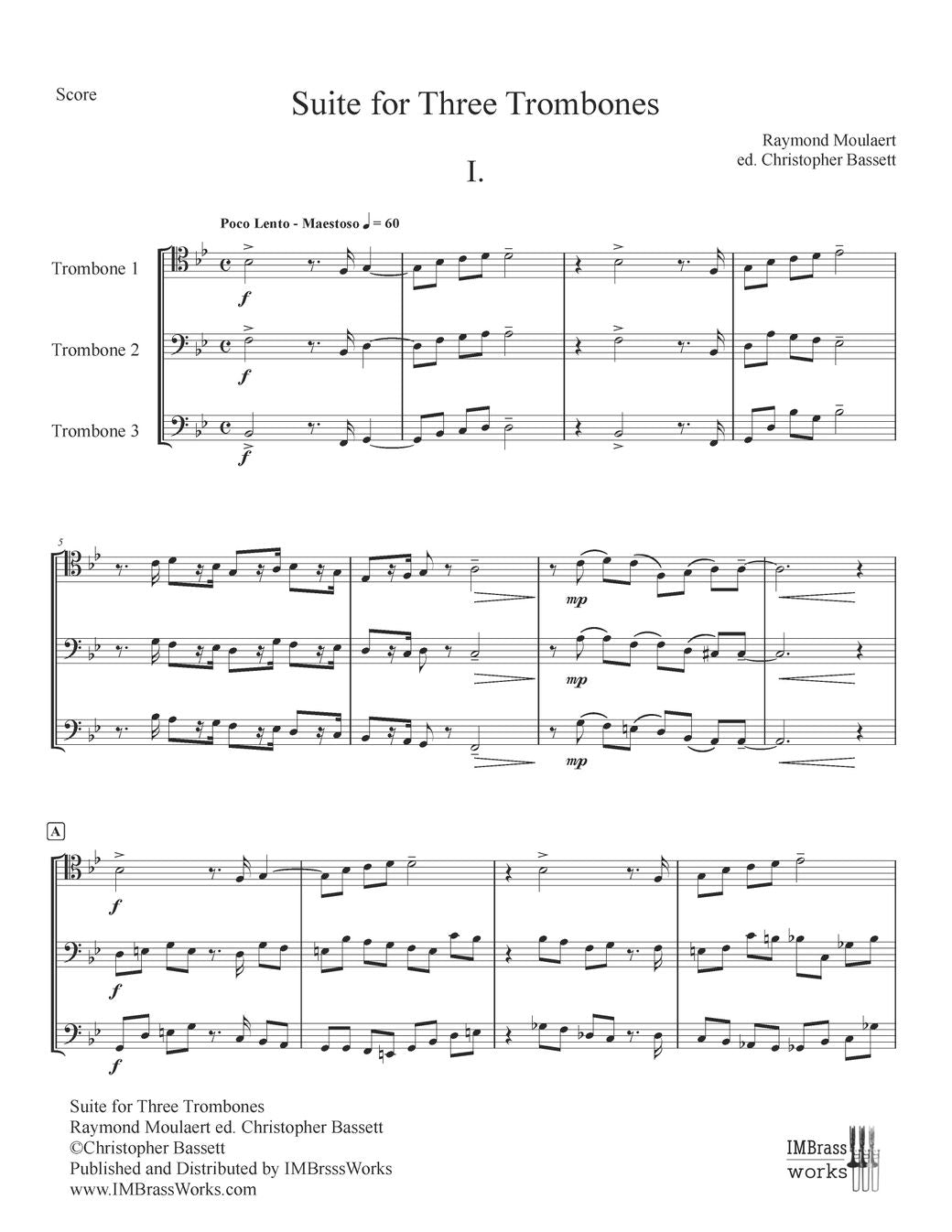 Raymond Moulaert ed. Bassett: Suite for Three Trombones ($25)