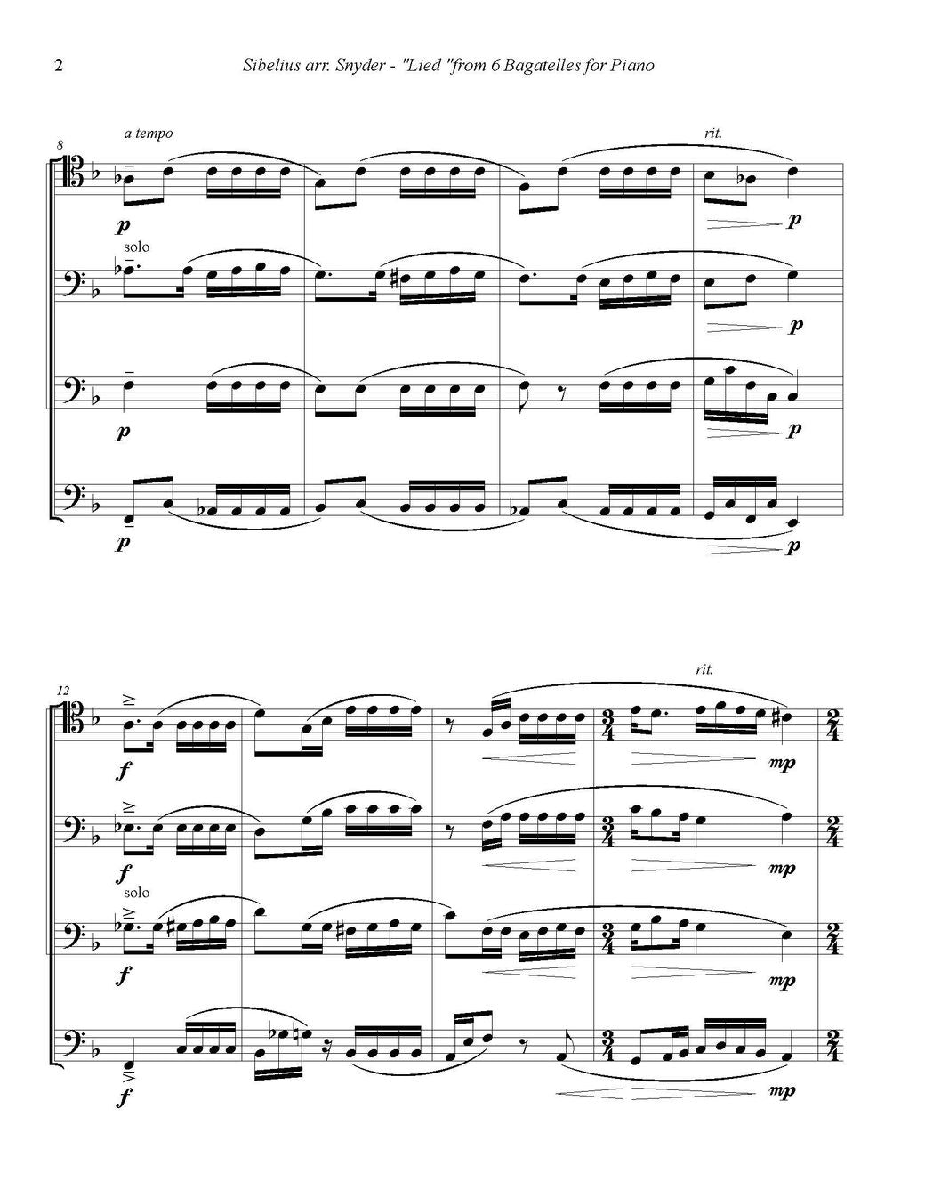 Sibelius arr. Snyder: Lied for Trombone Quartet