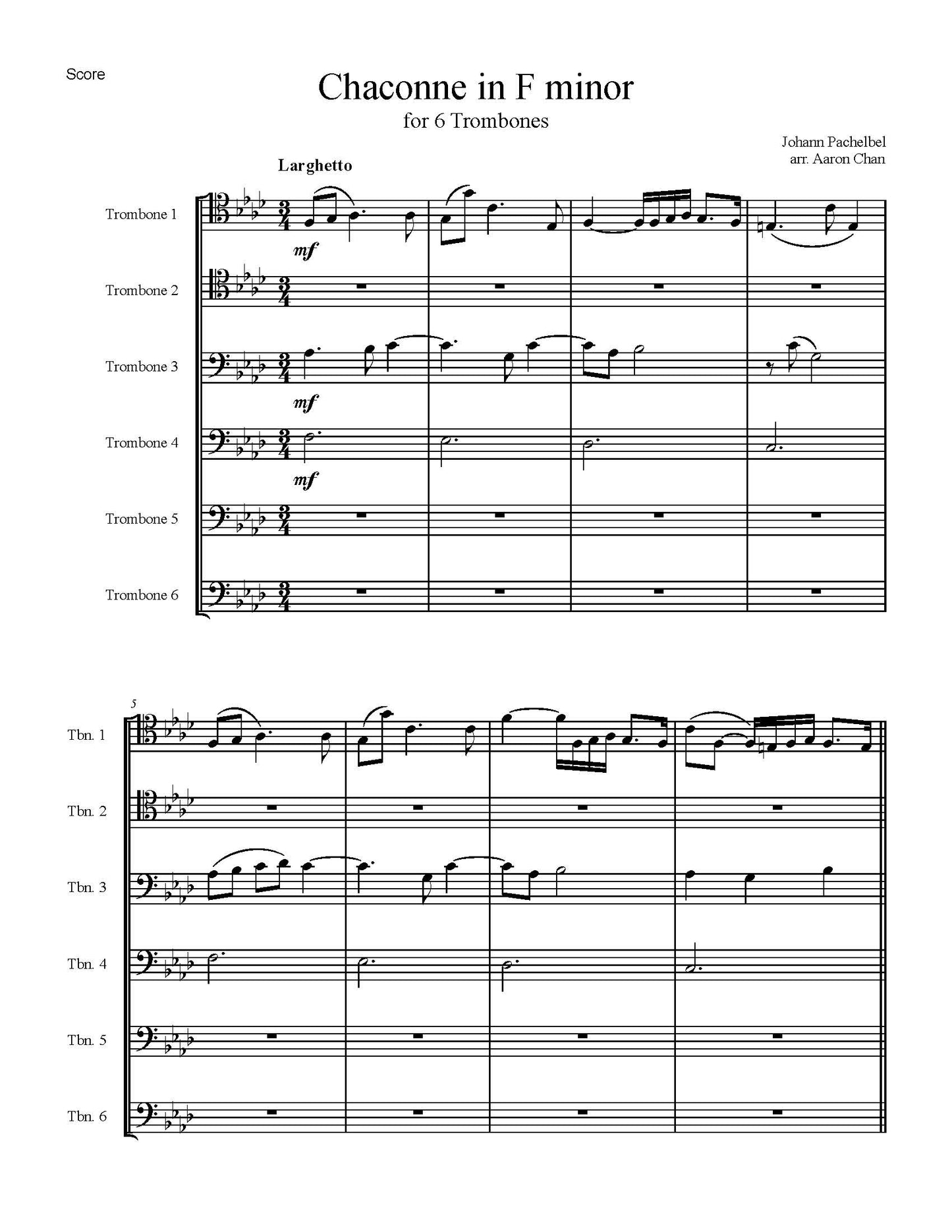 Pachelbel arr. Chan: Chaconne for Six Trombones