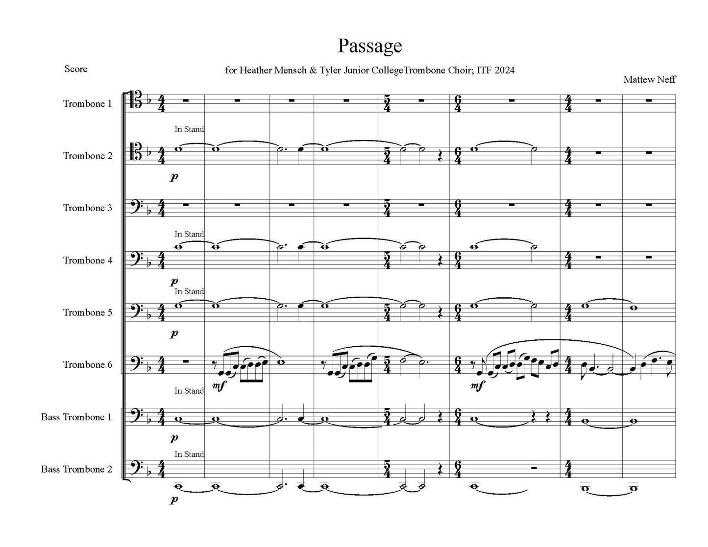 Matthew Neff: Passage for Trombone Octet