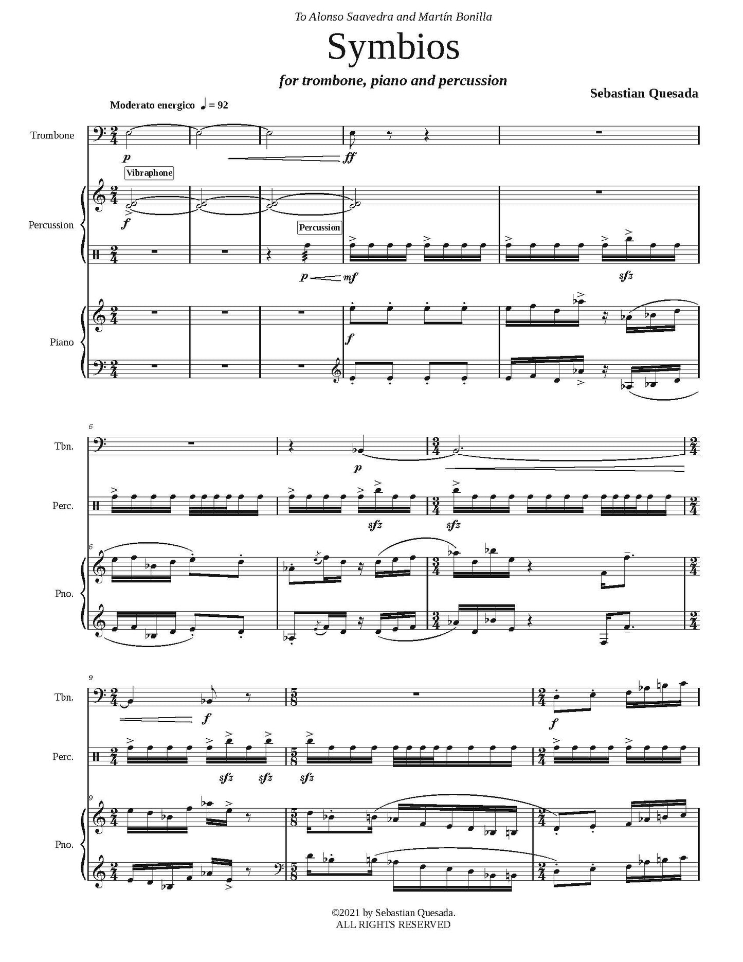 Quesada: Symbios for Trombone, Piano, and Percussion