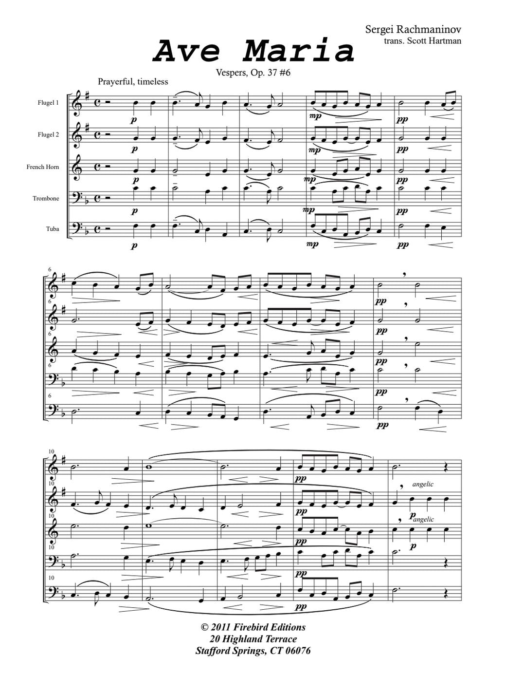 Rachmaninoff arr. Hartman: Ave Maria from Vespers for Brass Quintet