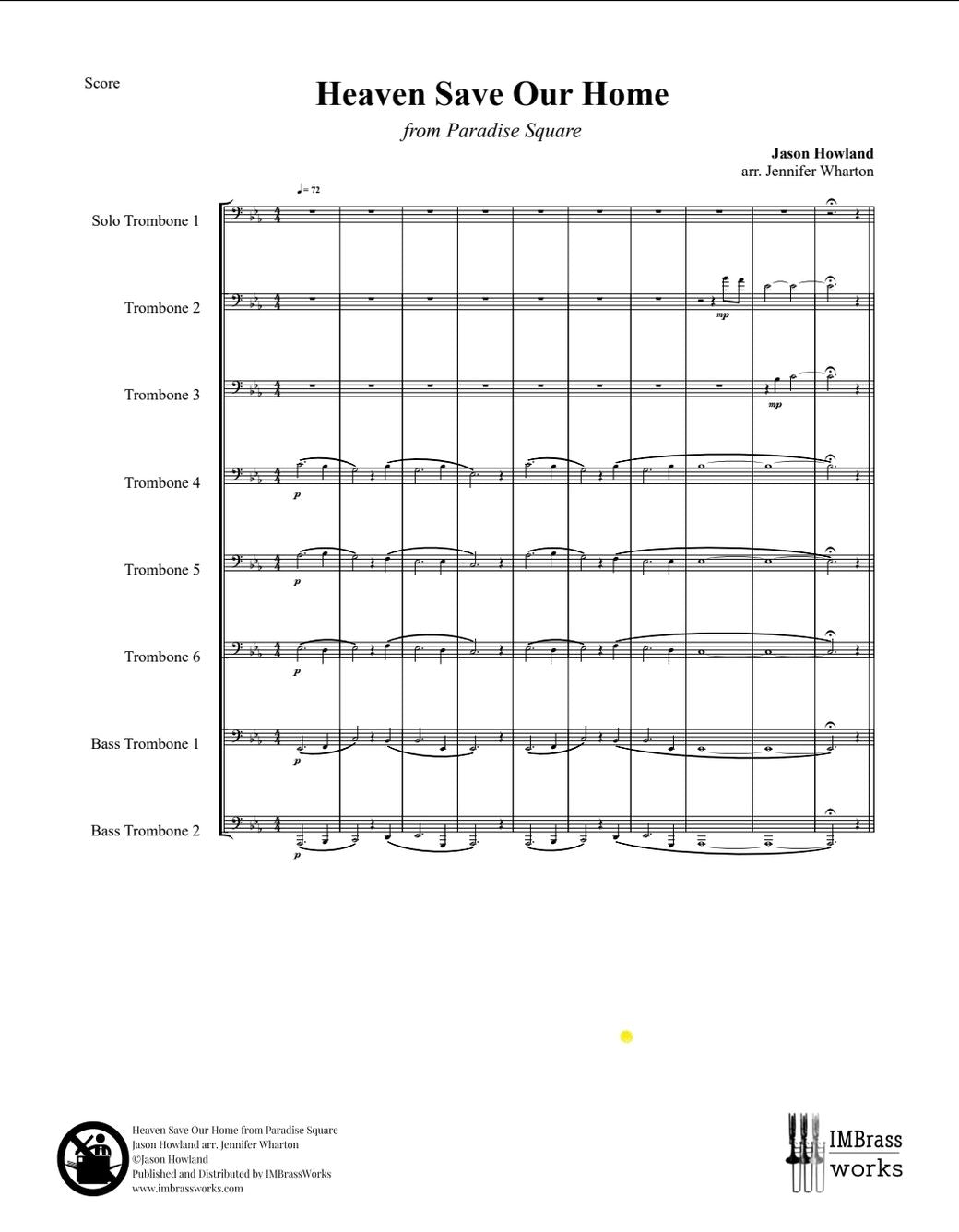 Jason Howland arr. Wharton: Heaven Save Our Home for Solo Trombone and Trombone Septet