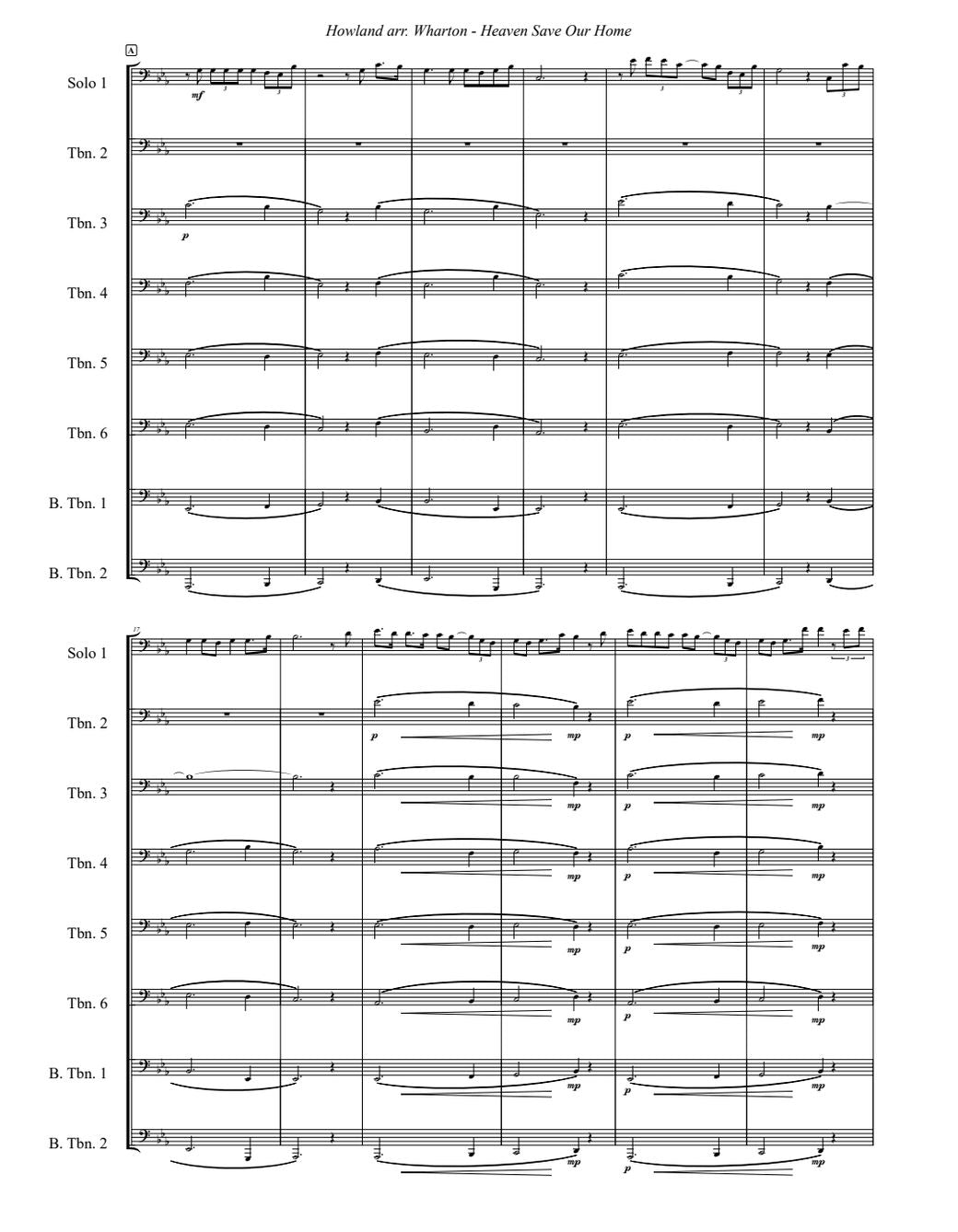 Jason Howland arr. Wharton: Heaven Save Our Home for Solo Trombone and Trombone Septet