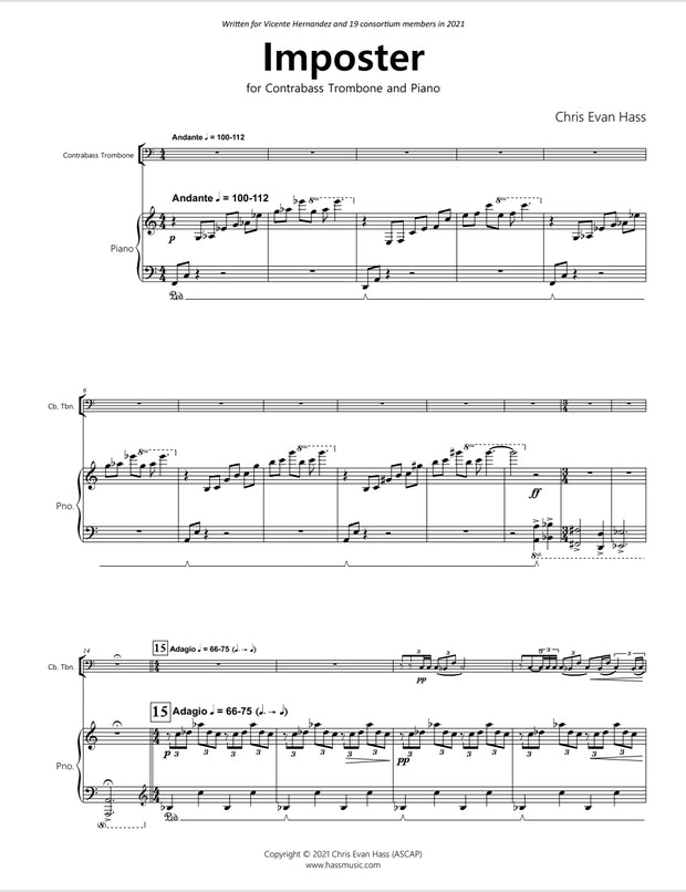 Chris Evan Hass: Imposter for Contrabass Trombone and Piano