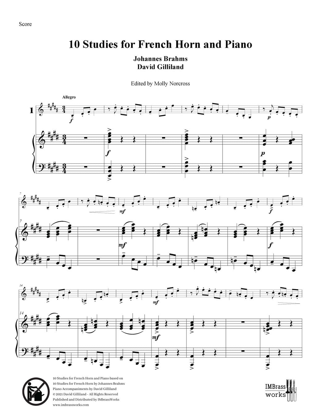 Brahms/Gilliland: 10 Studies for French Horn and Piano