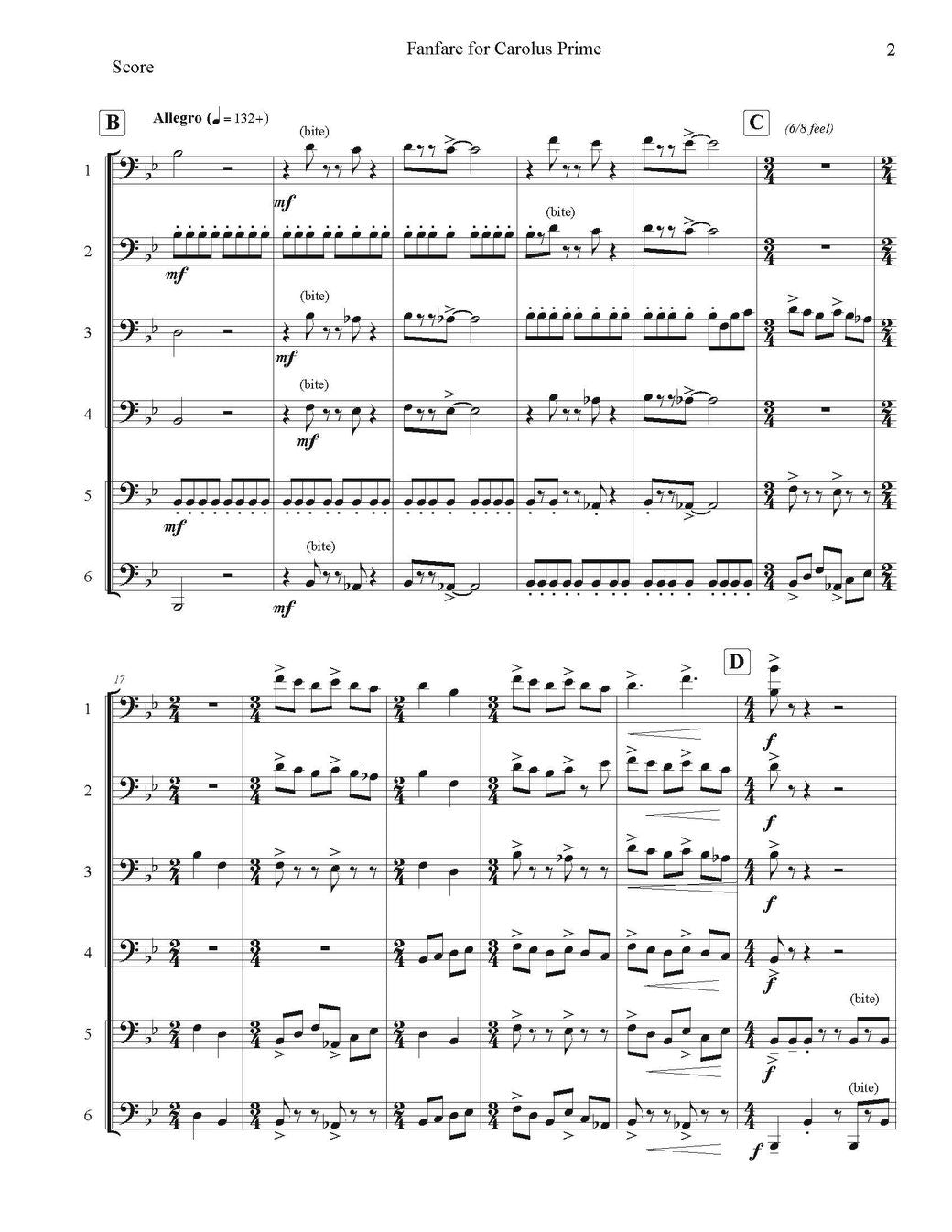 Brad Edwards: Fanfare for Carolus Prime for Trombone Sextet or Duodectet