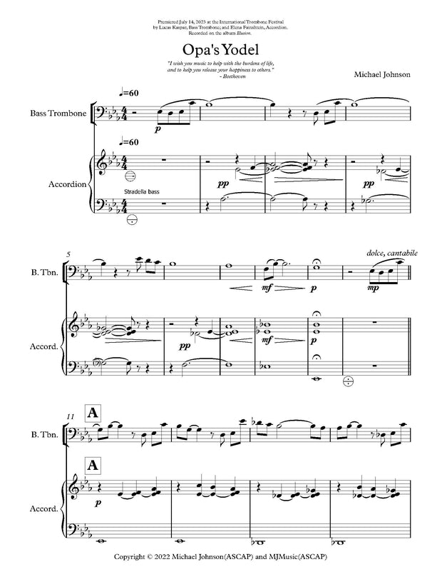 Michael Johnson: Opa's Yodel for Bass Trombone and Accordion