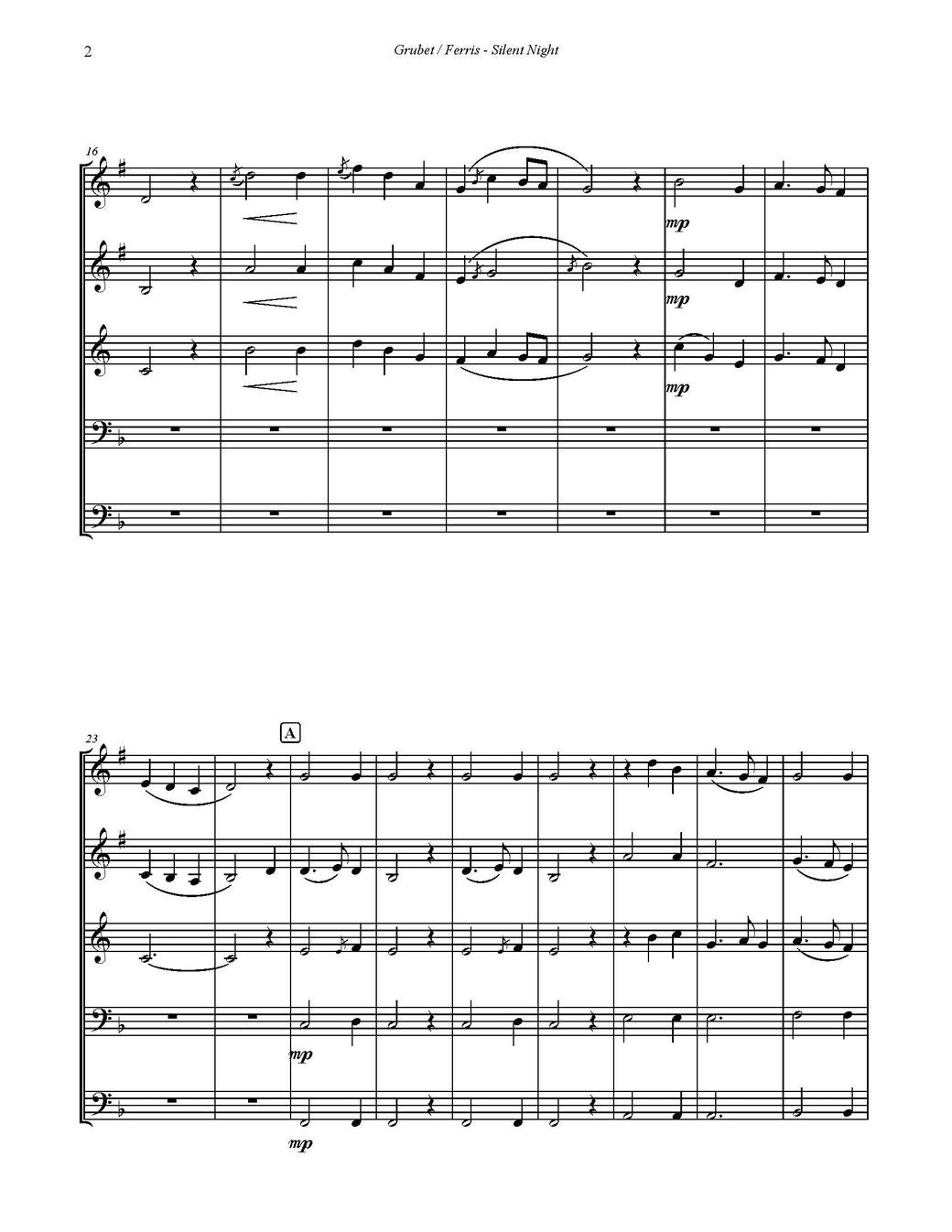 Franz Xaver Gruber arr. Ferris: Silent Night for Brass Quintet