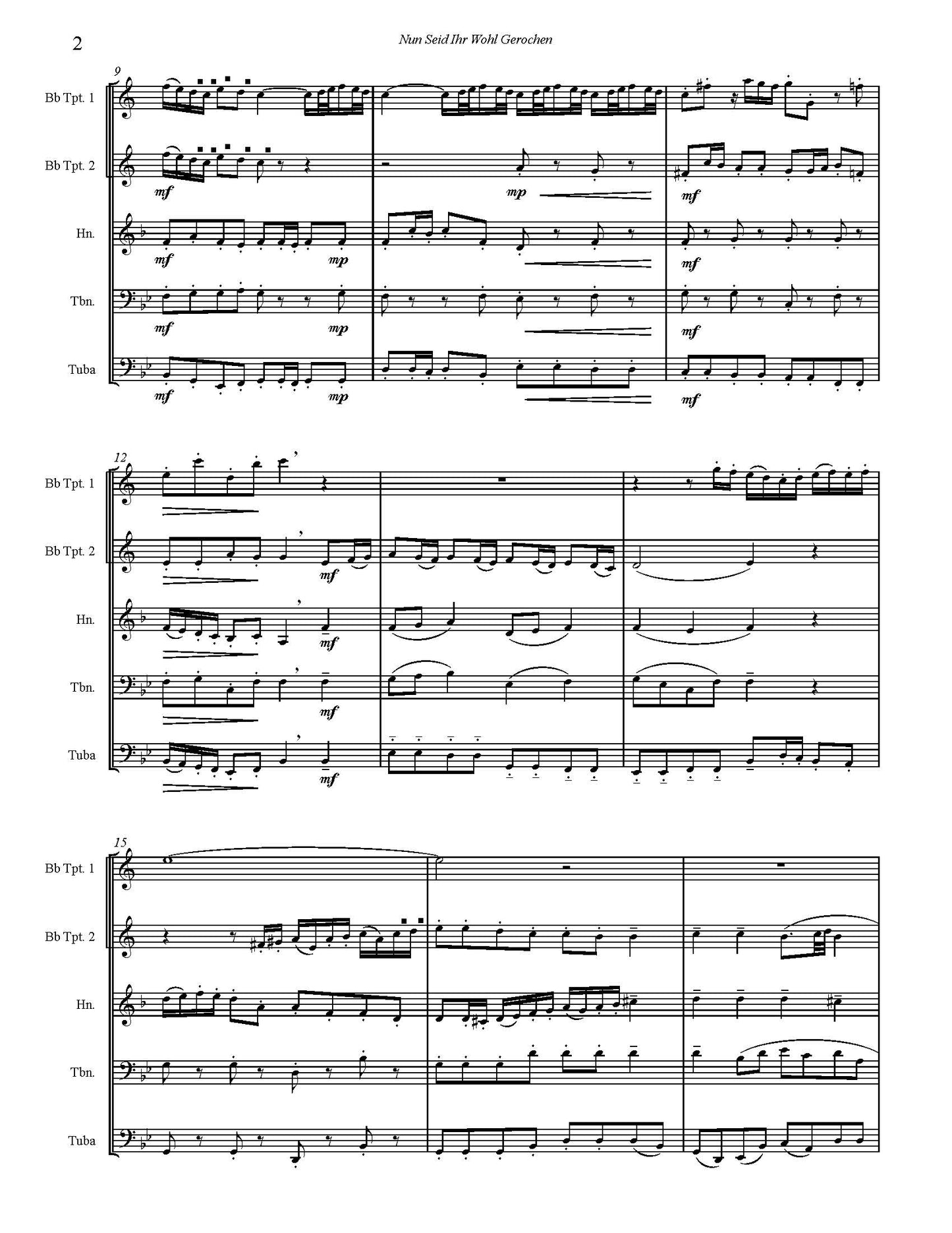 J.S.Bach/Burnam: Nun Seid Ihr Wohl Gerochen for Brass Quintet