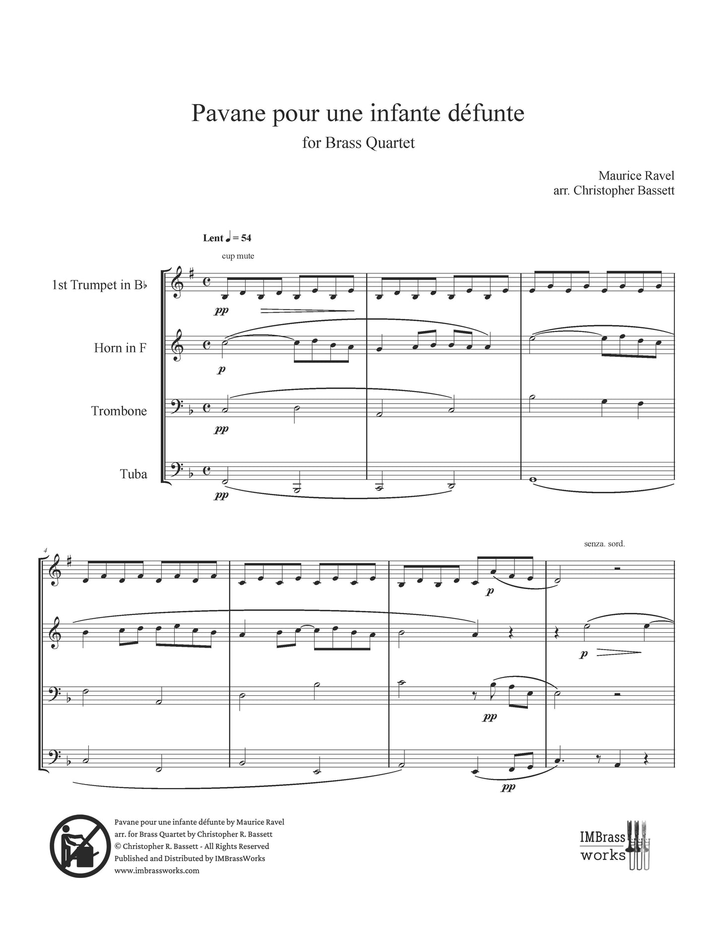 Ravel arr. Bassett: Pavane pour une infante défunte for Brass Quartet