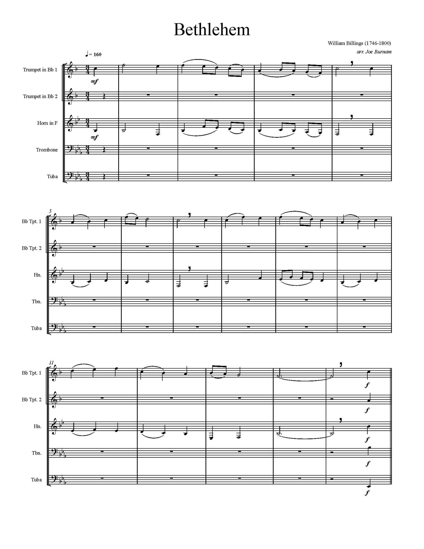 Billings arr. Burnam: Bethlehem for Brass Quintet