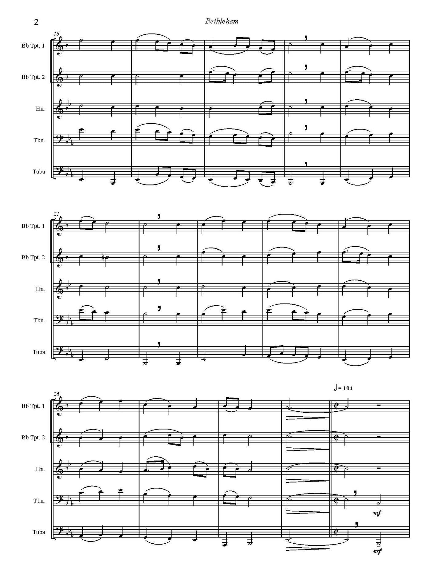 Billings arr. Burnam: Bethlehem for Brass Quintet