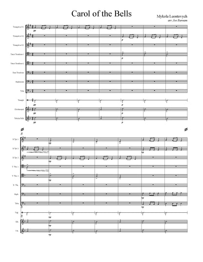 Leontovych/Burnam: Carol of the Bells for Brass Ensembple (0.3.3.Euph .1, 3 perc)