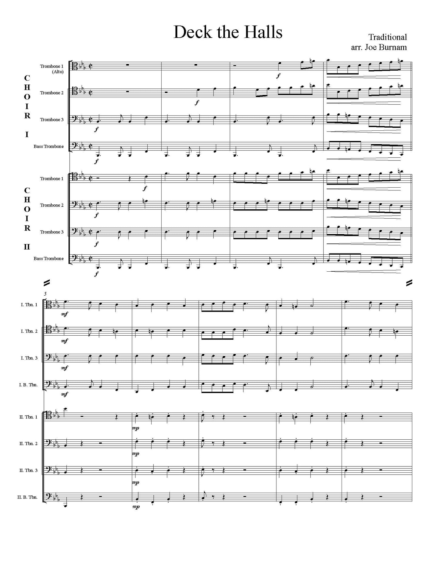 Trad. arr. Joe Burnam: Deck the Halls for antiphonal trombone quartets