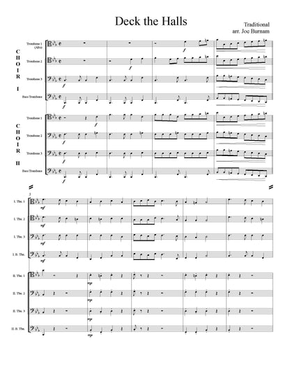 Trad. arr. Joe Burnam: Deck the Halls for antiphonal trombone quartets