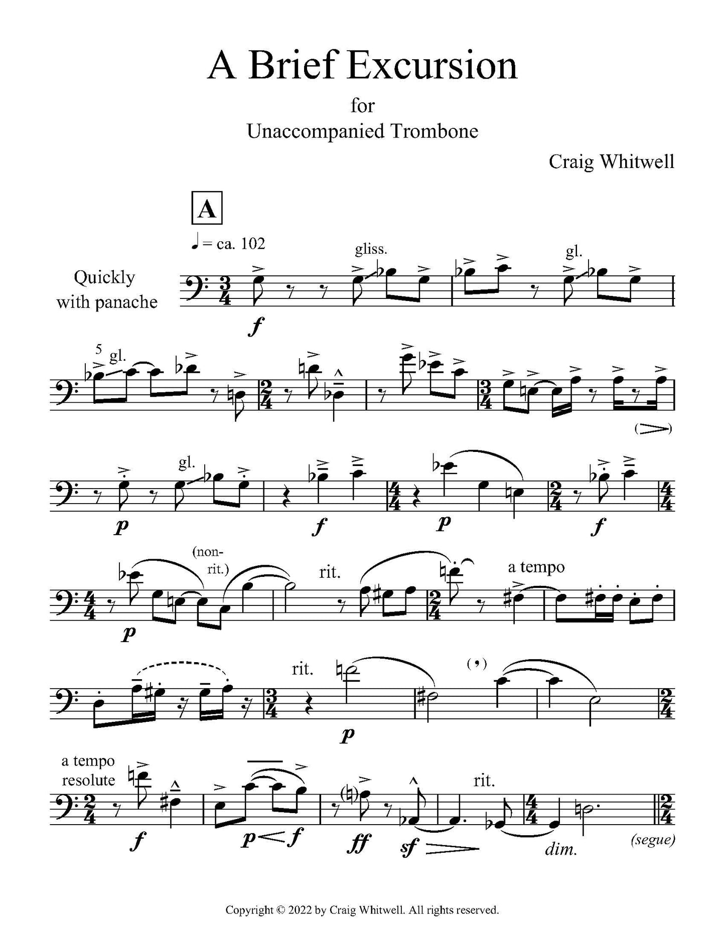 Craig Whitwell: A Brief Excursion for Unaccompanied Trombone