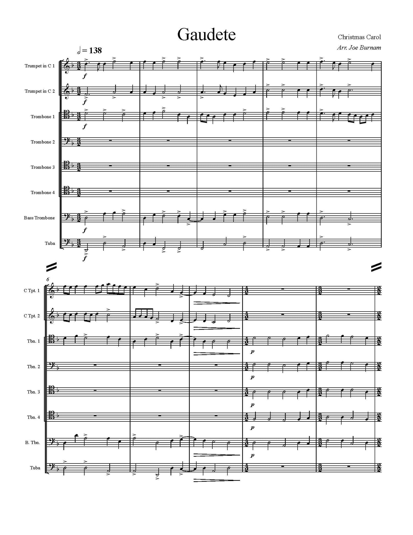 Trad. arr. Burnam: Gaudet (A Christmas Carol) for Brass Ensemble (0.2.5.1)