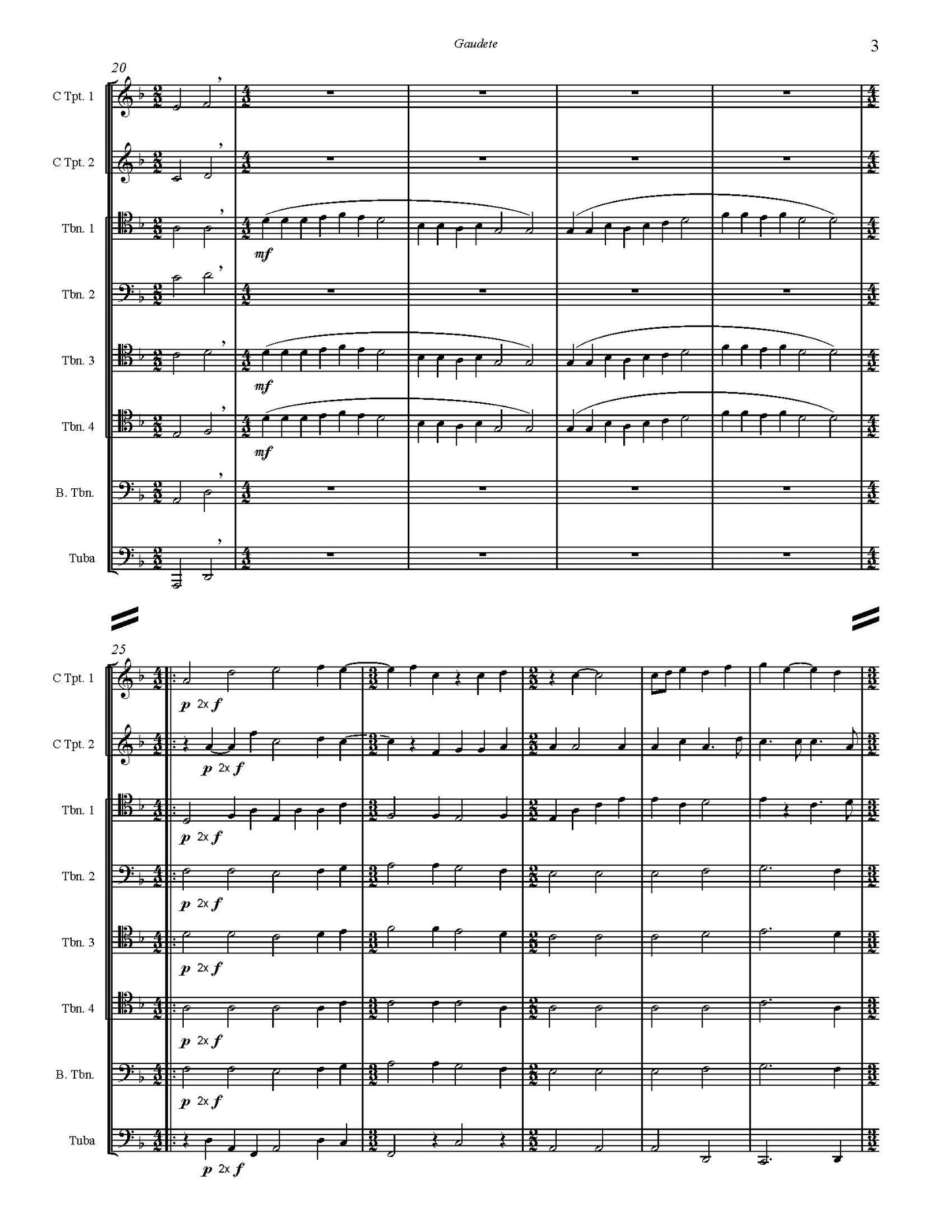 Trad. arr. Burnam: Gaudet (A Christmas Carol) for Brass Ensemble (0.2.5.1)