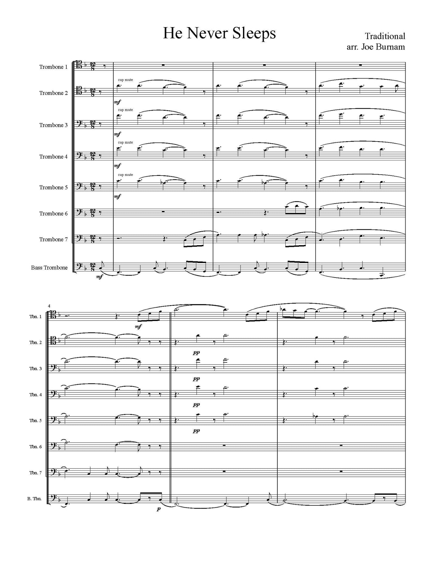 Trad. arr. Joe Burnam: He Never Sleeps for Trombone Octet