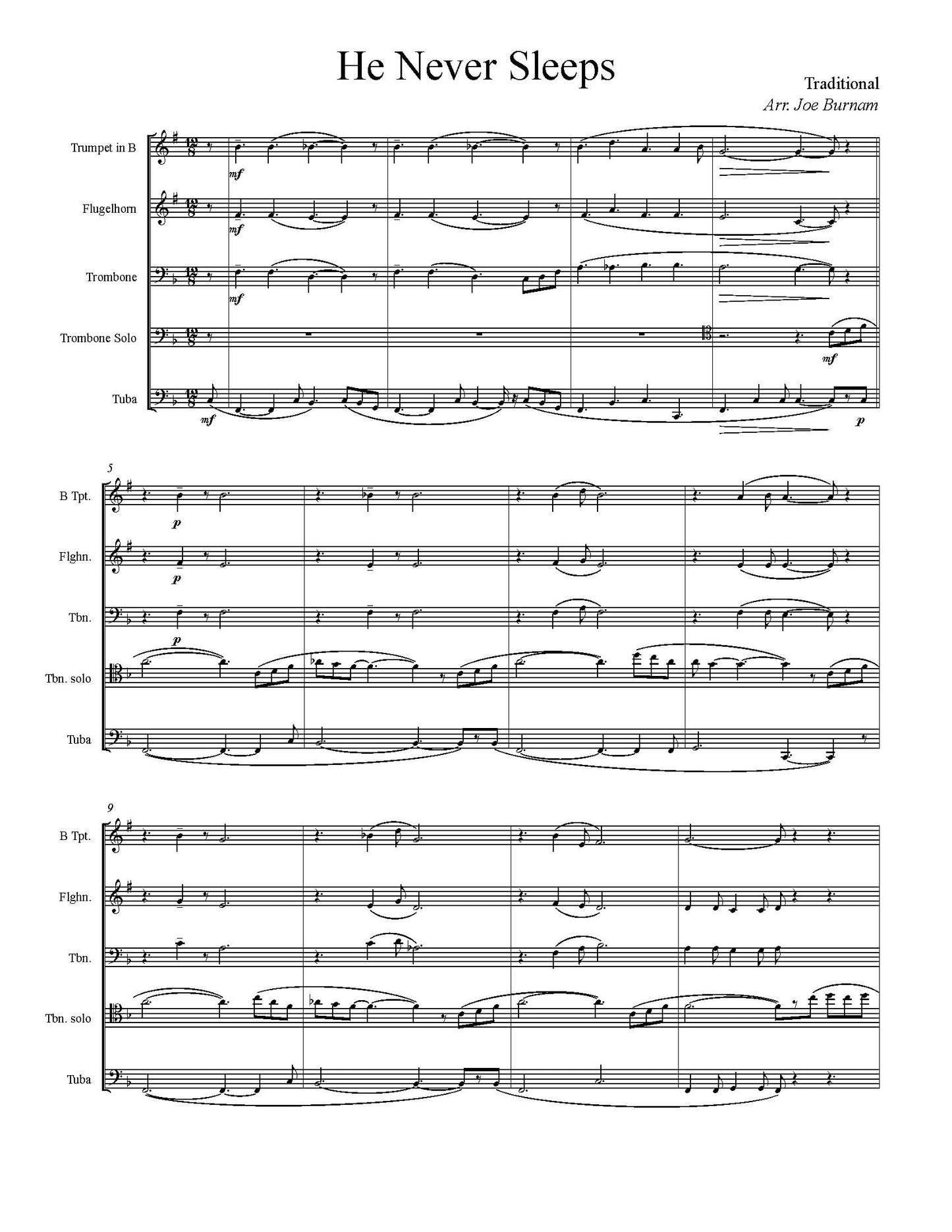 Trad. arr. Burnam: He Never Sleeps for Brass Quintet (Horn or Trombone solo)