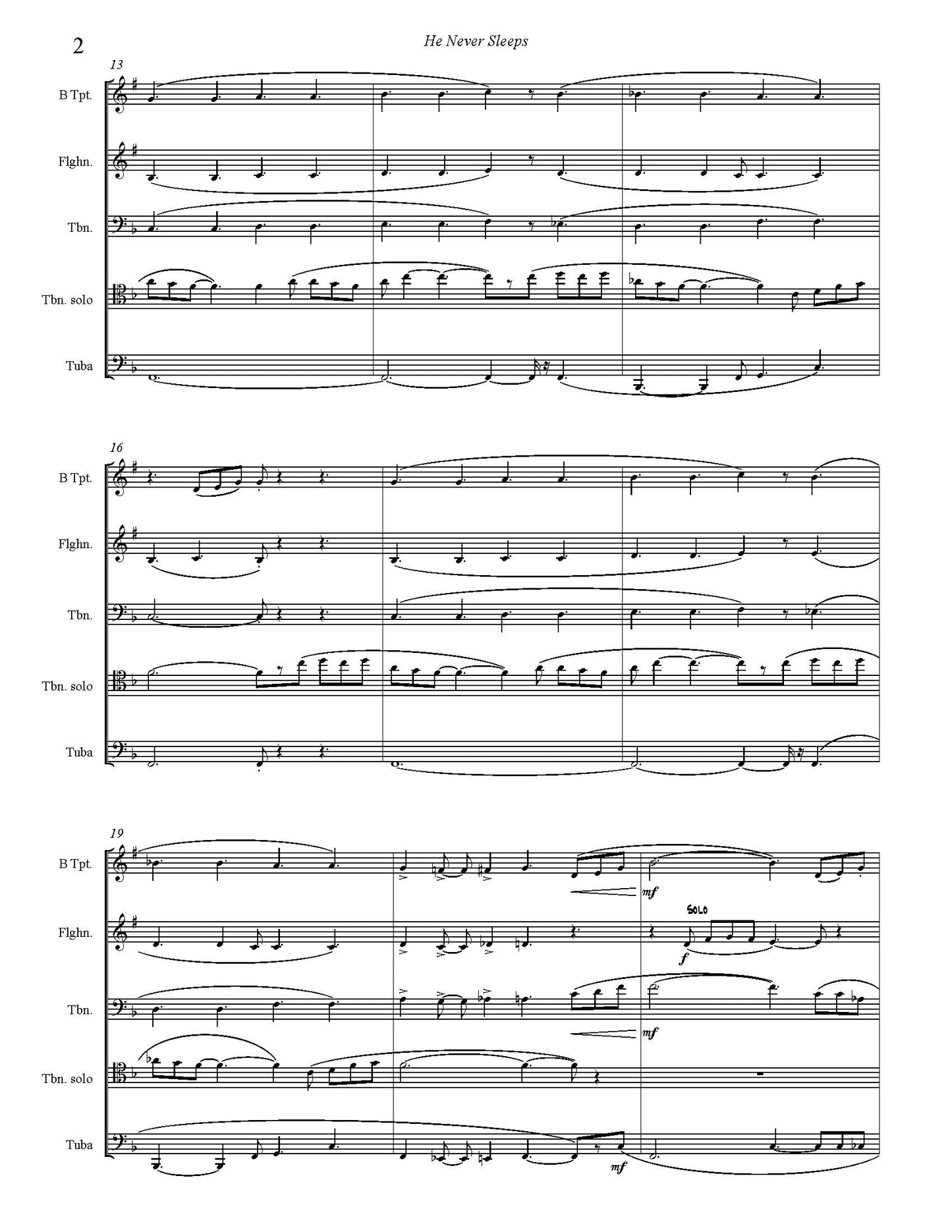 Trad. arr. Burnam: He Never Sleeps for Brass Quintet (Horn or Trombone solo)