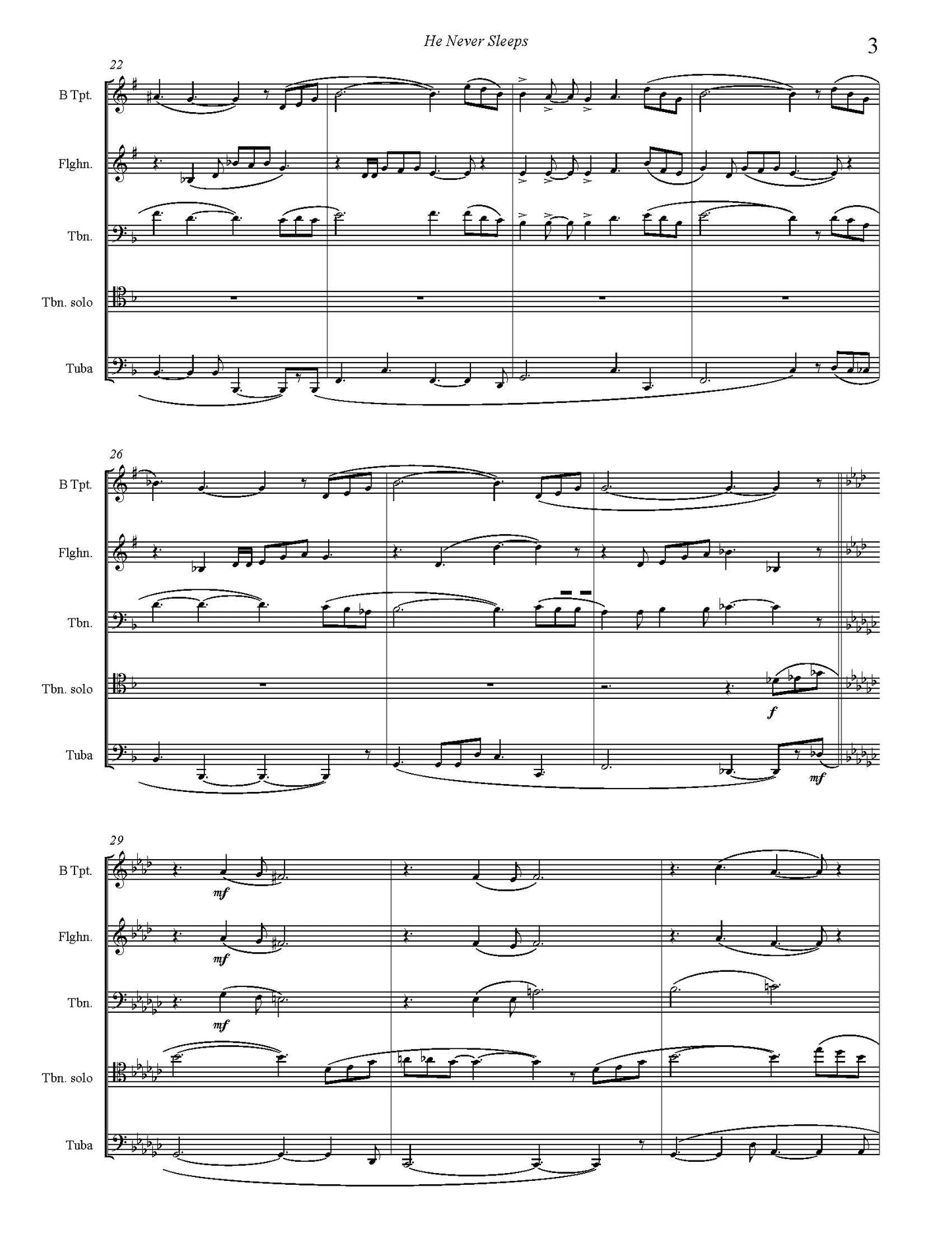 Trad. arr. Burnam: He Never Sleeps for Brass Quintet (Horn or Trombone solo)
