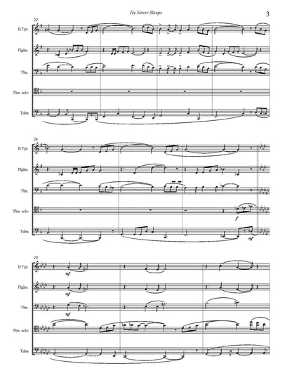 Trad. arr. Burnam: He Never Sleeps for Brass Quintet (Horn or Trombone solo)