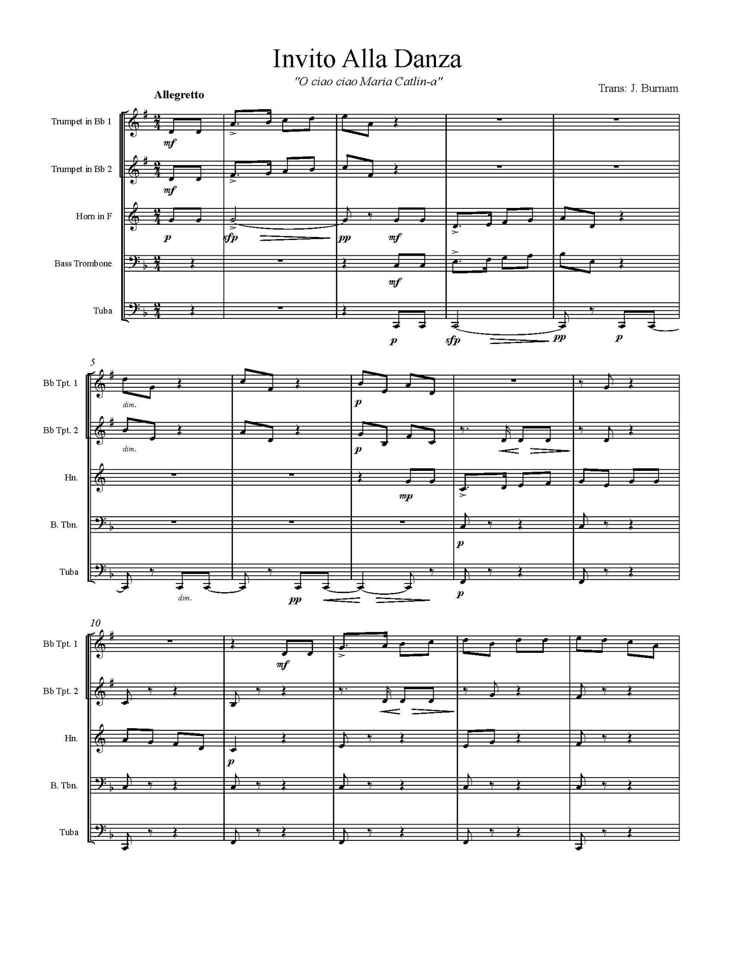 Traditional Trans.  Burnam: Invito Alla Danza for Brass Quintet