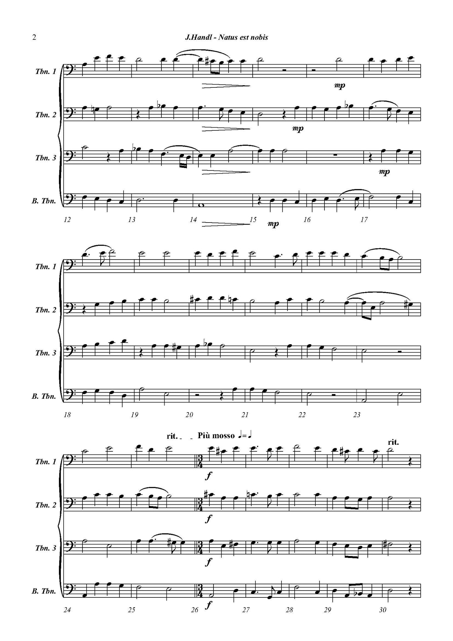 J. Handl arr. Rovere: Natus est nobis For Trombone Quartet