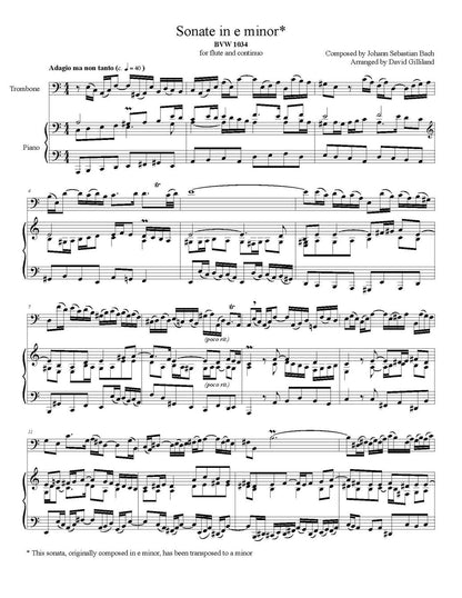 J.S. Bach arr. Gilliland: Sonata in E-minor for Trombone and Piano (org. for flute)