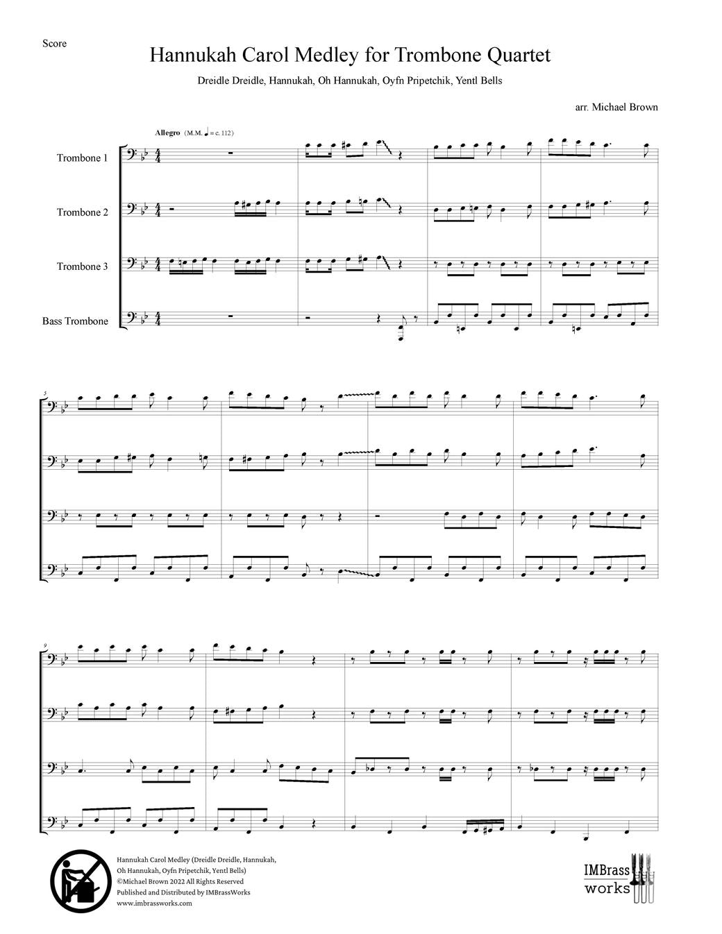 Michael Brown: Hannukah Carol Medley for Trombone Quartet