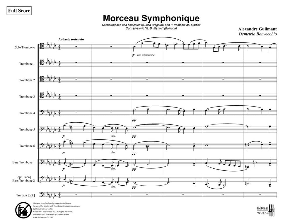 Guilmant arr. Bonvecchio Morceau Symphonique for Trombone Solo with O